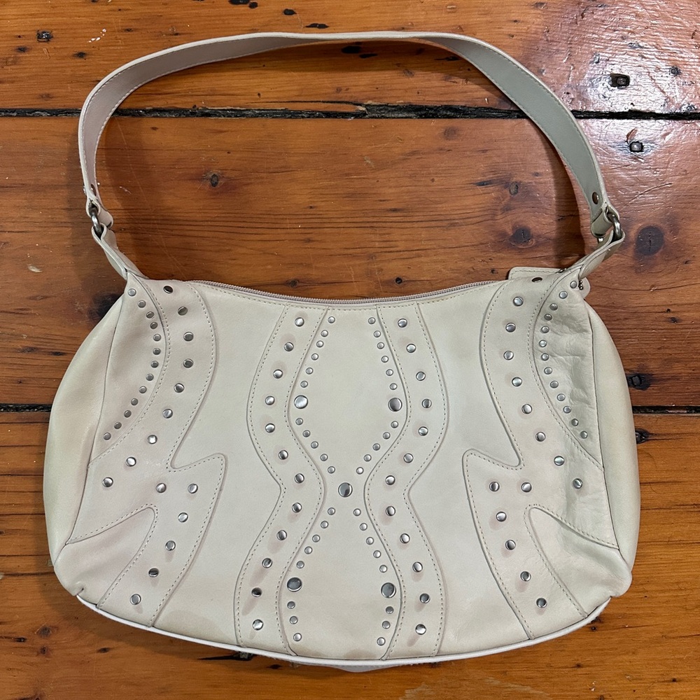 Sereta white leather studded shoulder handbag